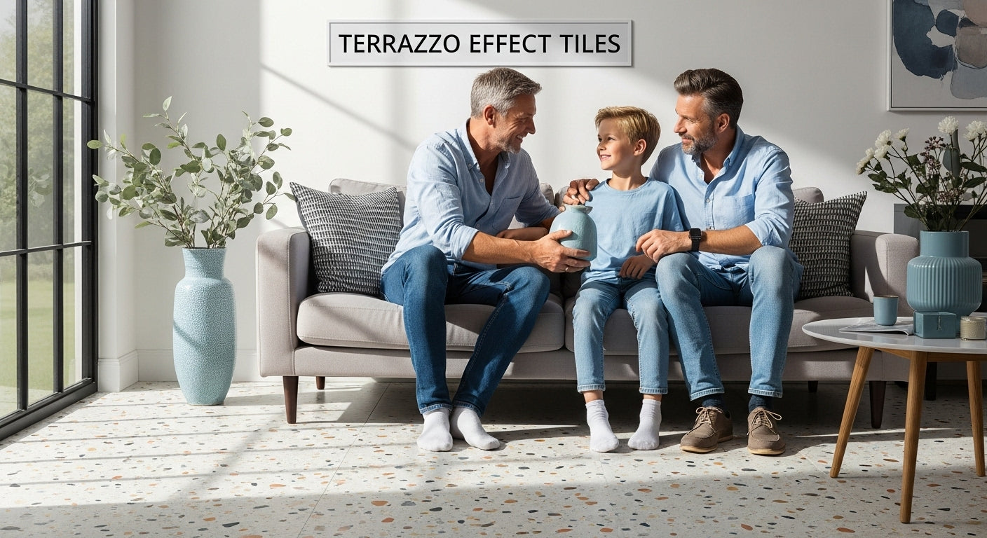 terrazzo effect tiles living room