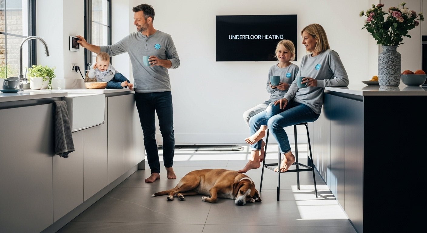 underfloor heating, tile floor, family home