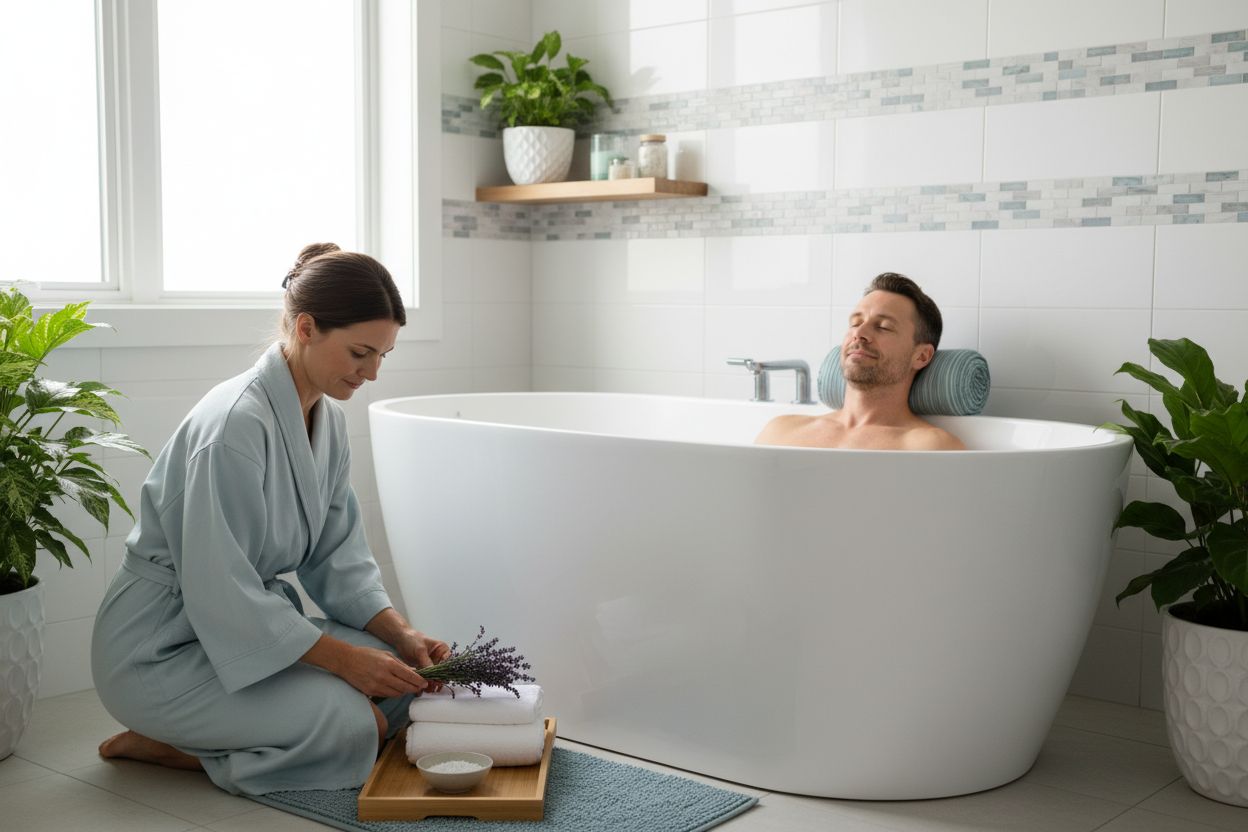 home spa, relaxing bathroom, couple