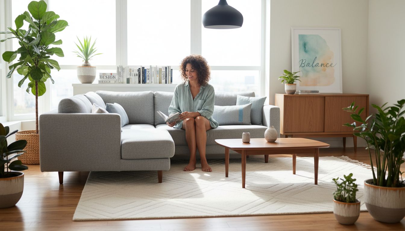 Sunlit living room showing design principles