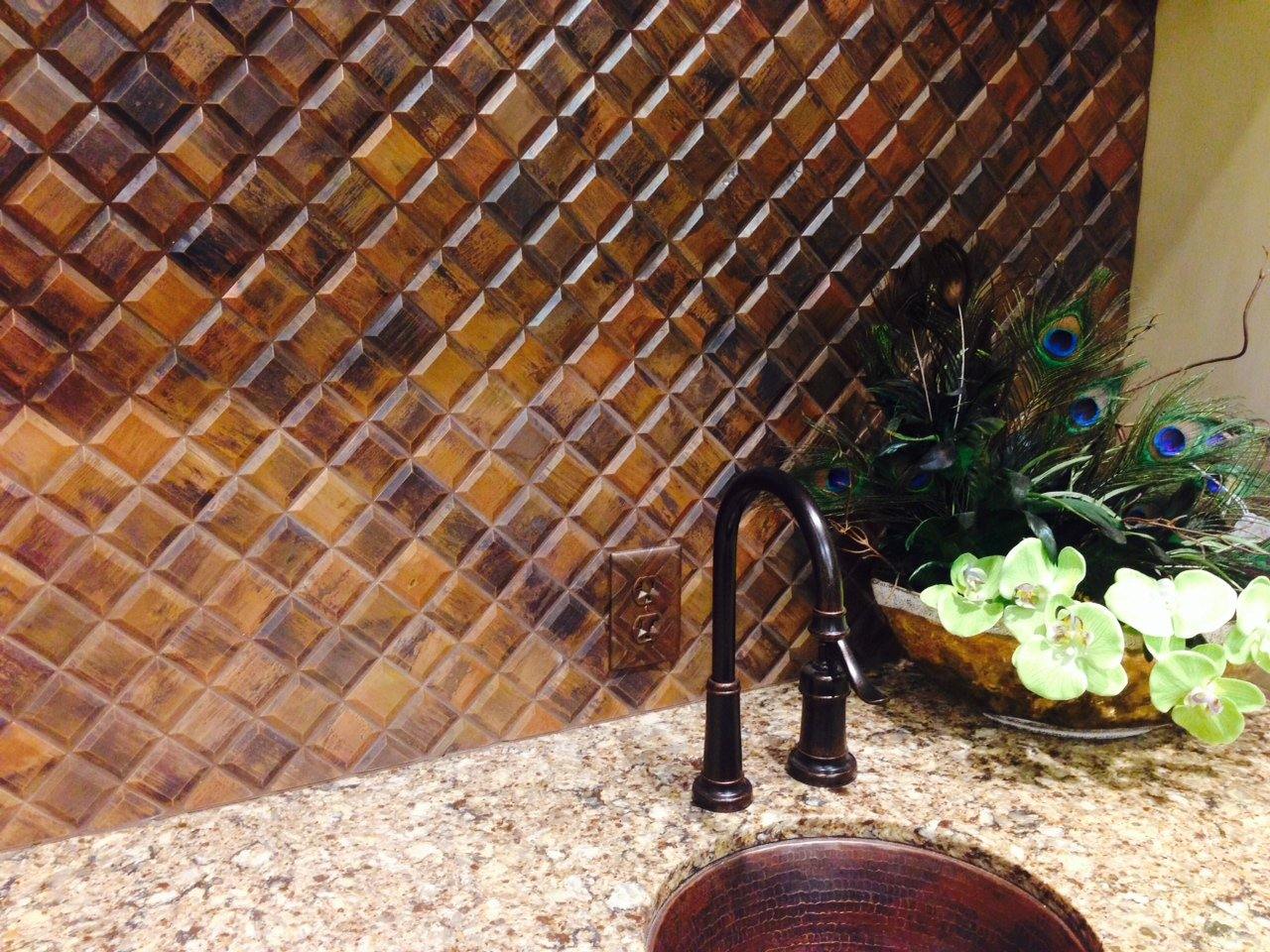 525-032 Antique Copper 2 x 2 kitchen backsplash install