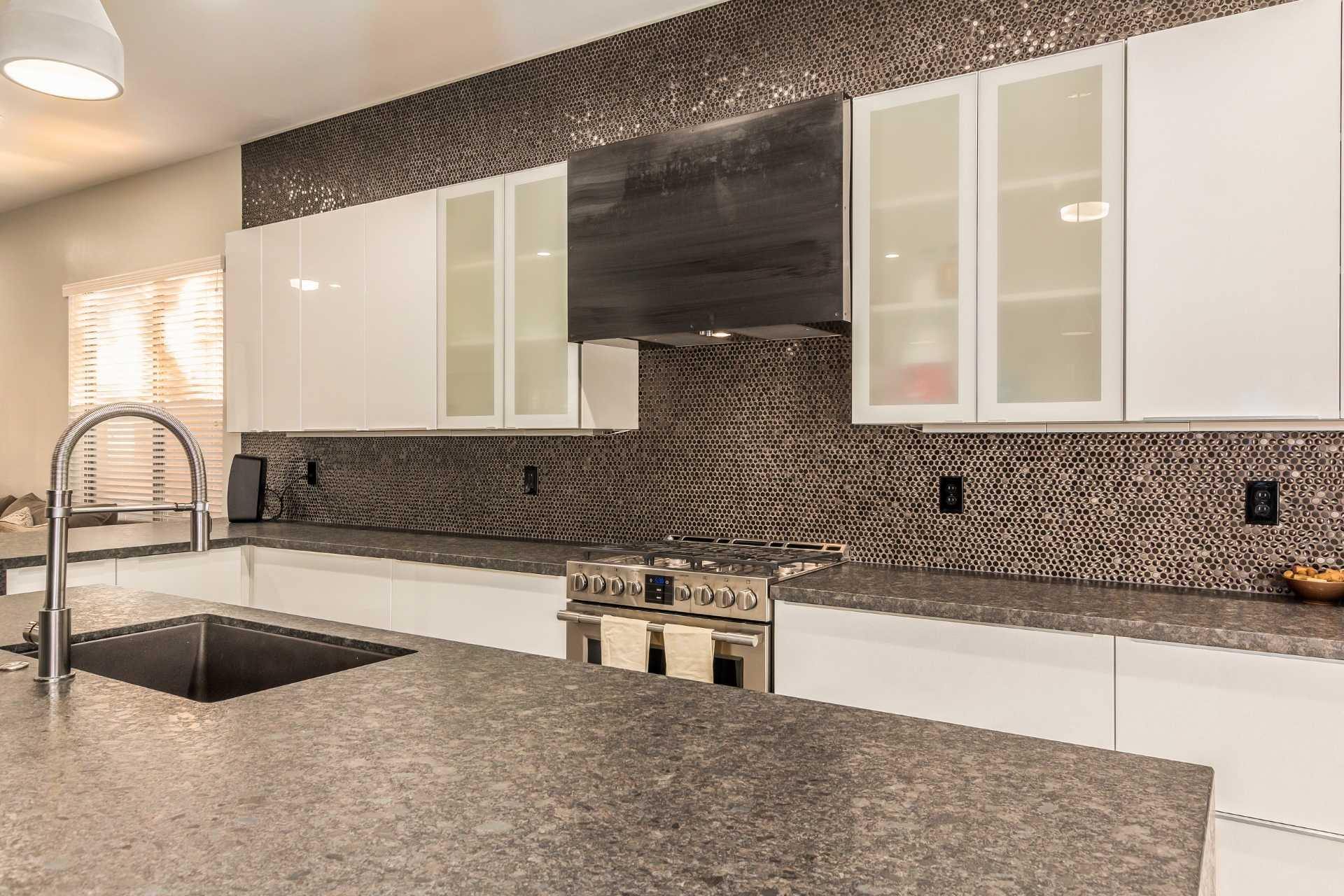 526-026 3D Dimes Brushed Gun Metal Mosaic Kitchen backsplash tile install