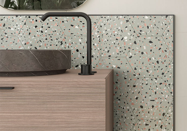 Abstract Collection ABS-6002 Salvia – 8 x 9 Hexagon Terrazzo Look Tile