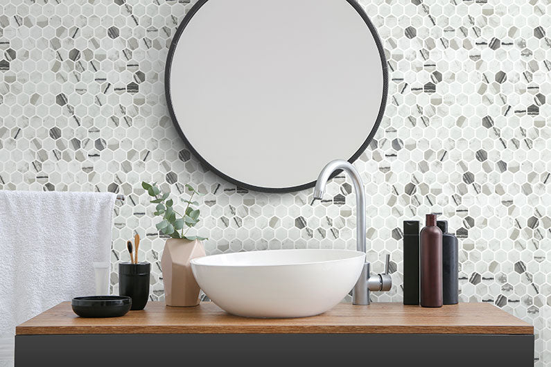 AGH-5413 Joy Dynasty Aragon Hills Mosaic vanity backsplash install
