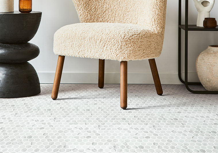 Grenada Views 1 inch hexagon recycled glass mosaic GV-5401 Armor Point Floor Tile