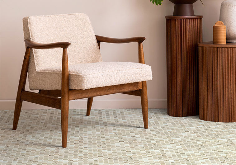 Grenada Views 1 inch hexagon recycled glass mosaic GV-5403 Cordoba Mist floor tiles