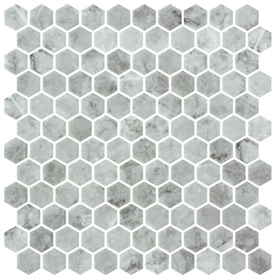 Grenada Views 1 inch hexagon recycled glass mosaic GV5404 Kastile Platina