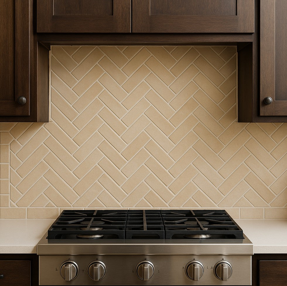 Herringbone Kitchen backsplash layout design from Tile Choices