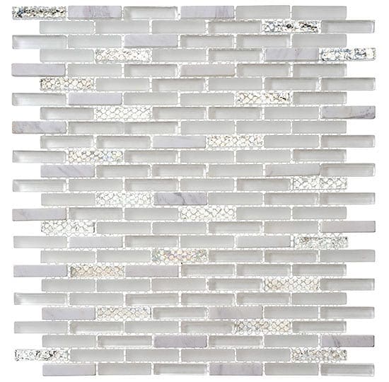 Jewel Series J-603 White Diamond white glass and stone mosaic tile