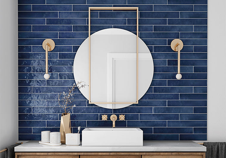 Manacor MAN26930 Ocean Blue Subway Tile Vanity Backsplash