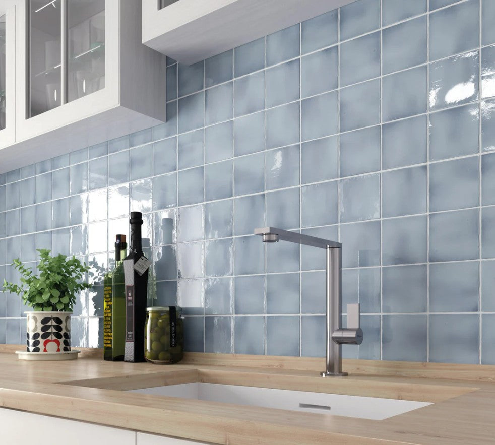 Manacor 4 x 4 Blue Moon MAN-6911 kitchen backsplash tile install