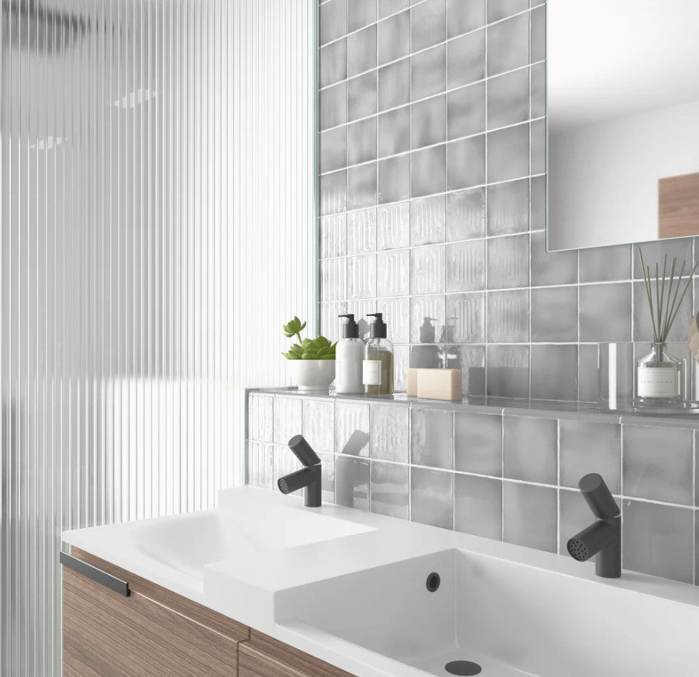 Manacor 4 x 4 Mercury Grey MAN-26917 vanity backsplash install