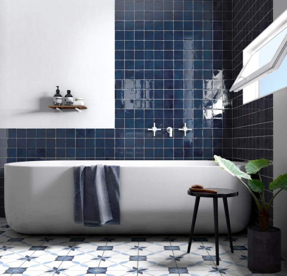 Manacor 4 x 4 Ocean Blue MAN-26920 bathroom wall tile install bathtup