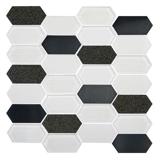 Modular Garden glass and stone elongated hexagon mosaic MLR-6042 Tivoli Square