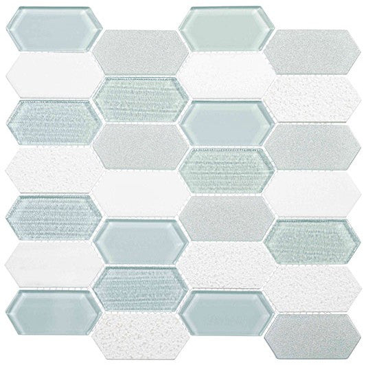 Modular Garden glass and stone elongated hexagon mosaic MLR-6043 Mint Cove