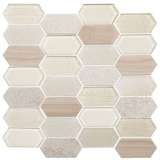 Modular Garden glass and stone elongated hexagon mosaic MLR-6044 Parisian Park