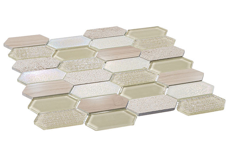 Modular Garden glass and stone elongated hexagon mosaic MLR-6044 Parisian Park side view