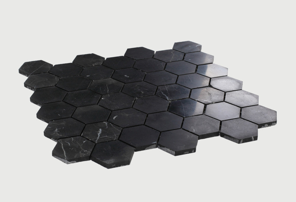NB729 Nero Marquina Honed Hexagon 2 x 2 Angle View