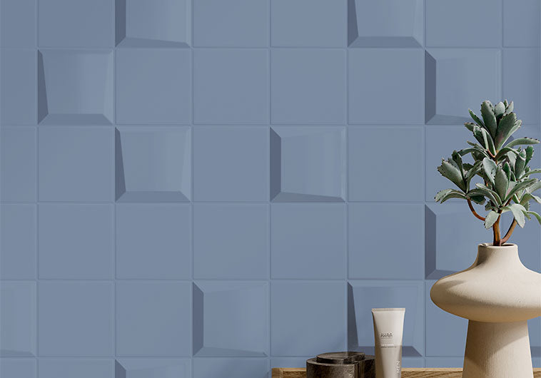 Noelle Collection NOL-6364 Jayden Blue 3-D 4 x 4 Kitchen Backsplash Install photo