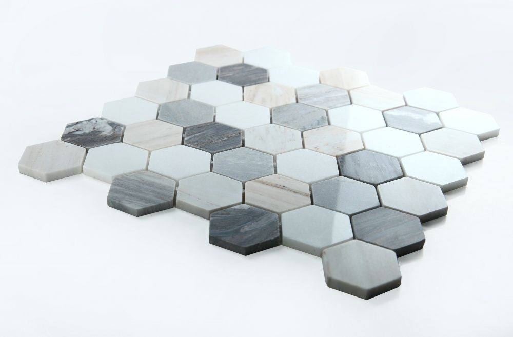 UT-3318 Beach 2 x 2 hexagon Marble Mosaic tile Angle View