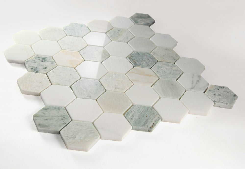 UT-3923 Spring 2 x 2 Hexagon Marble Mosaic Angle View