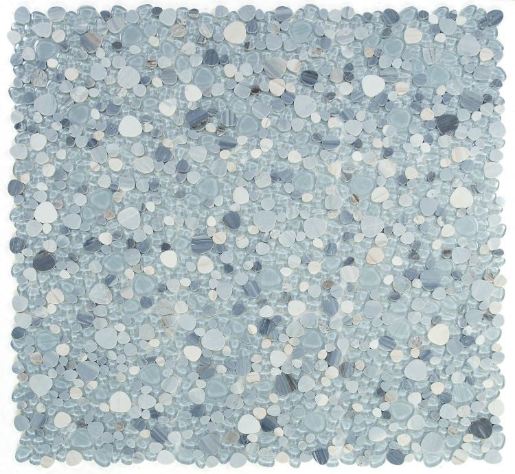 UT-3925 Blue Glass and Stone Pebble Mosaic Tile 9 sheets together
