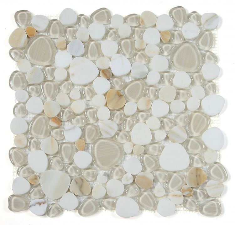 UT-3926 Calacatta Gold Glass and Stone Pebble Mosaic Tile