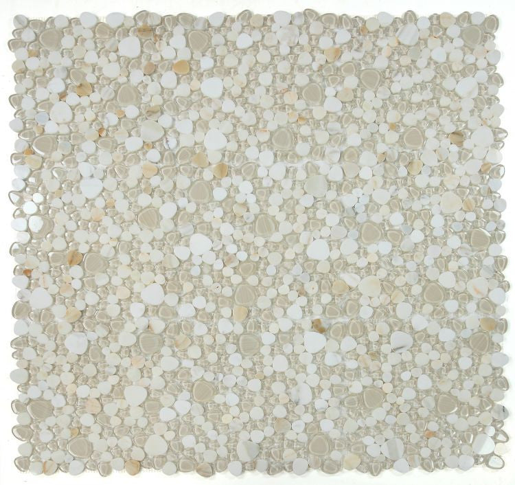 UT-3926 Calacatta Gold Glass and Stone Pebble Mosaic Tile 9 sheets together