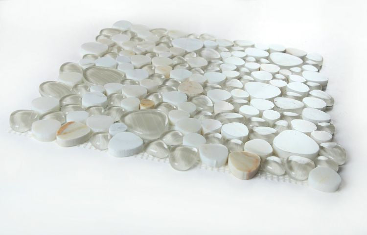UT-3926 Calacatta Gold Glass and Stone Pebble Mosaic Tile Angle View