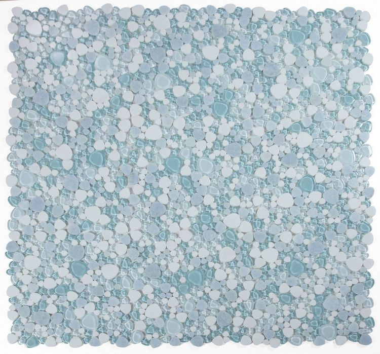 UT-3927 Crystal Ocean Glass and Stone Pebble Mosaic Tile 9 sheets together