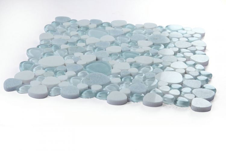 UT-3927 Crystal Ocean Glass and Stone Pebble Mosaic Tile Angle View