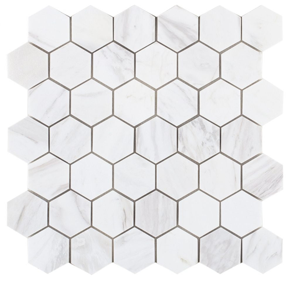 UT_414 White Volakas 2 x 2 hexagon Marble Mosaic