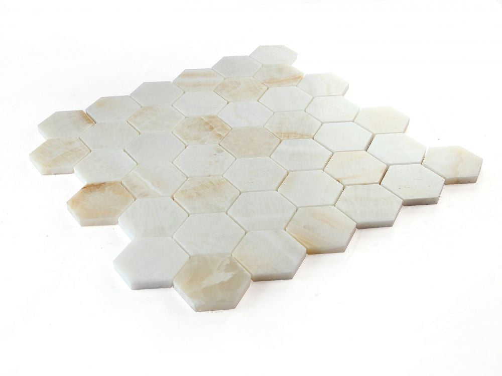 UT-4383 Onyx Ivory Honed 2 x 2 Hexagon Mosaic Angle View