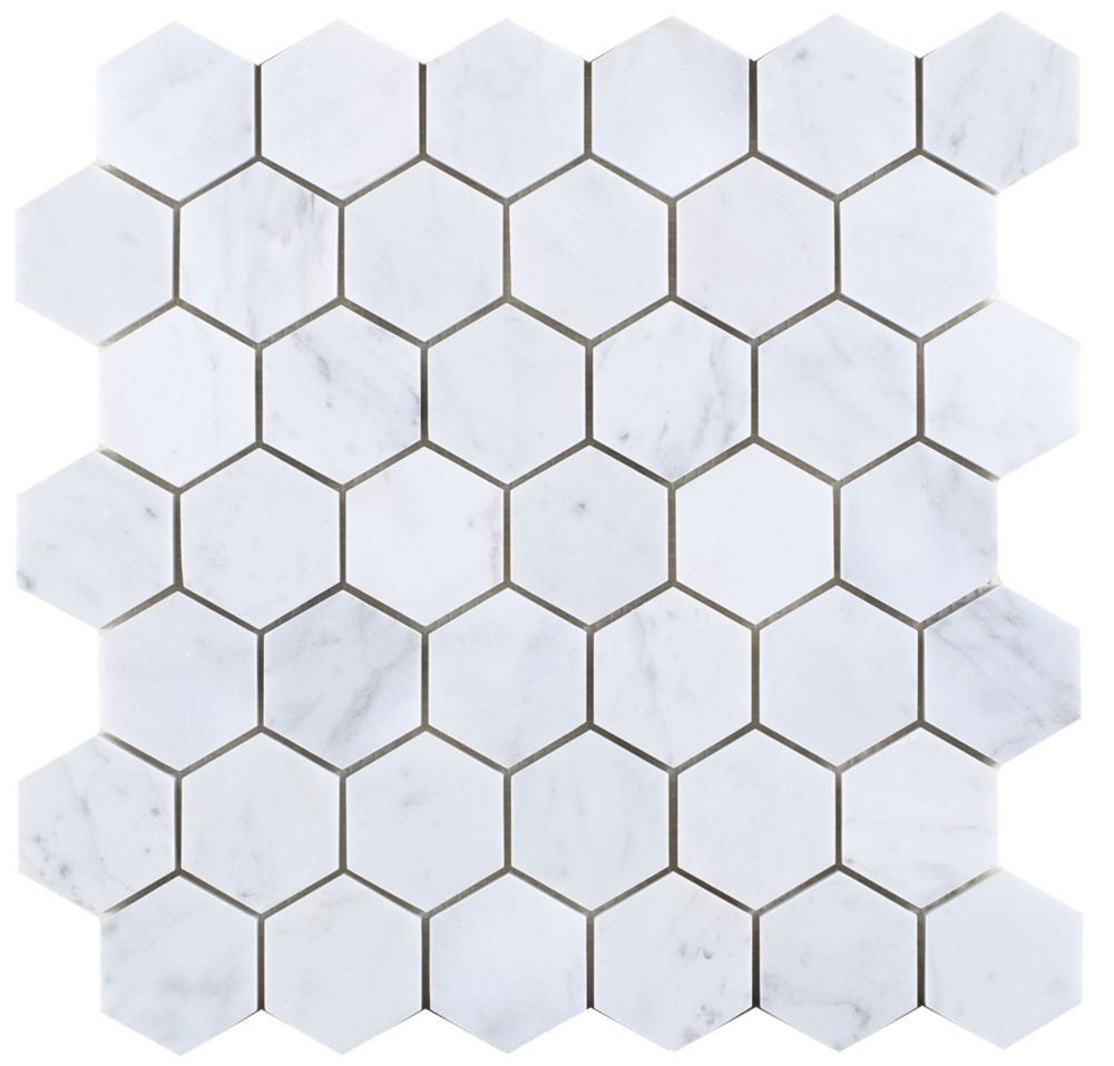 UT-603 Carrara Polished 2 x 2 Hexagon Marble Mosaic