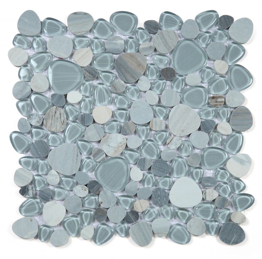 UT3925 Peach Blue glass and stone Mosaic tile