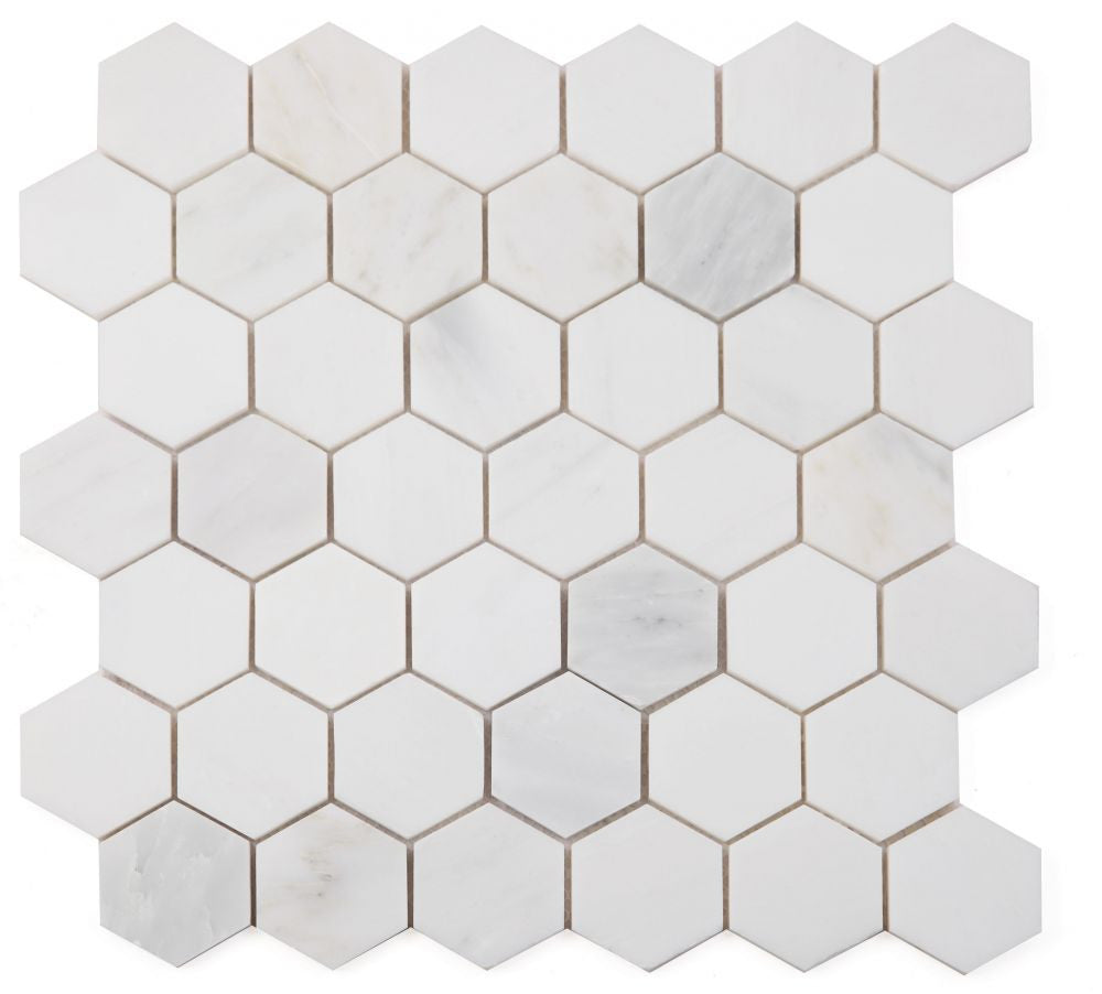 UTO-1129 White Polished 2 x 2 Hexagon Marble Mosaic
