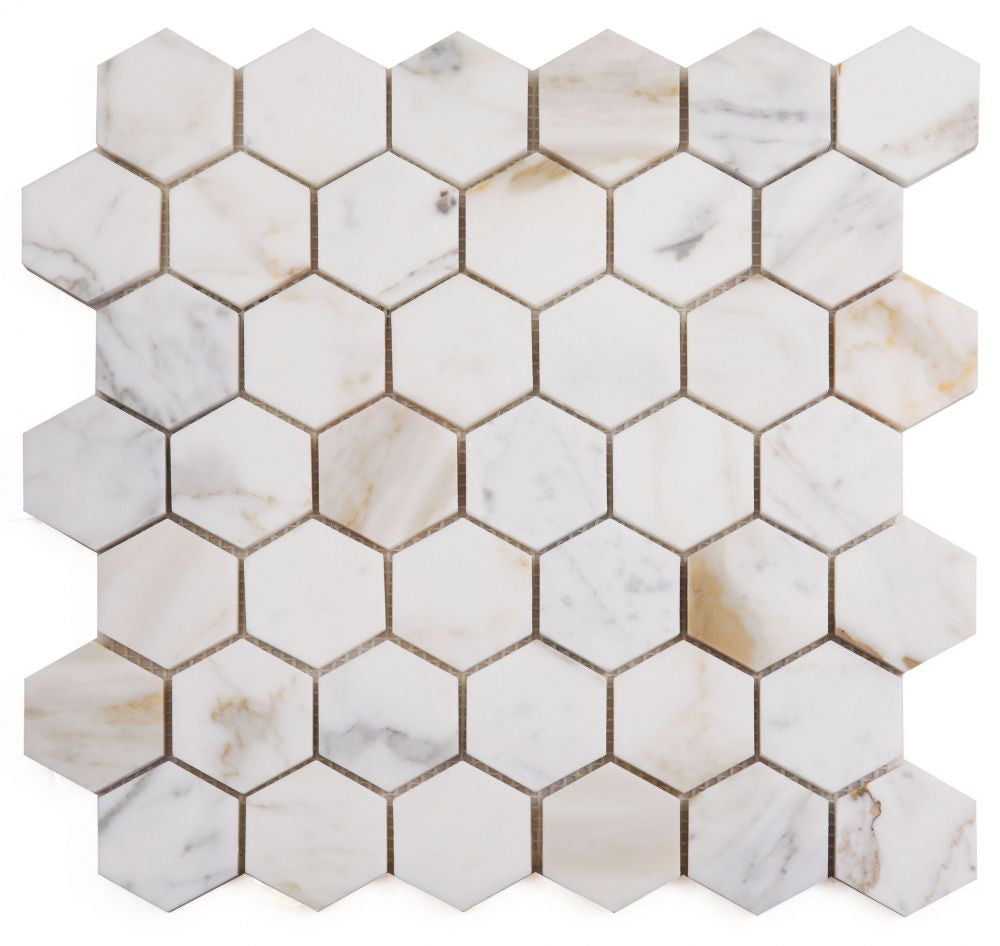 UTO-1047 Calacatta Gold Polished 2 x 2 Hexagon Marble Mosaic