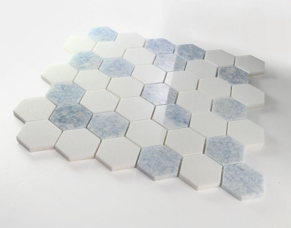 UTO-1081 Ocean 2 x 2 Hexagon Marble Mosaic Tile Angle View
