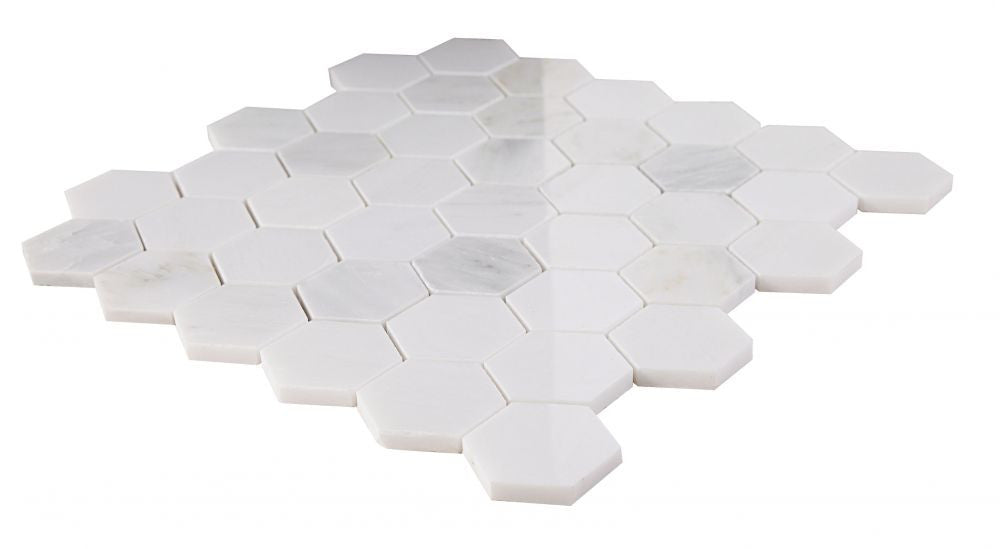 UTO_1129 White Polished 2 x 2 Hexagon Marble Mosaic Angle View