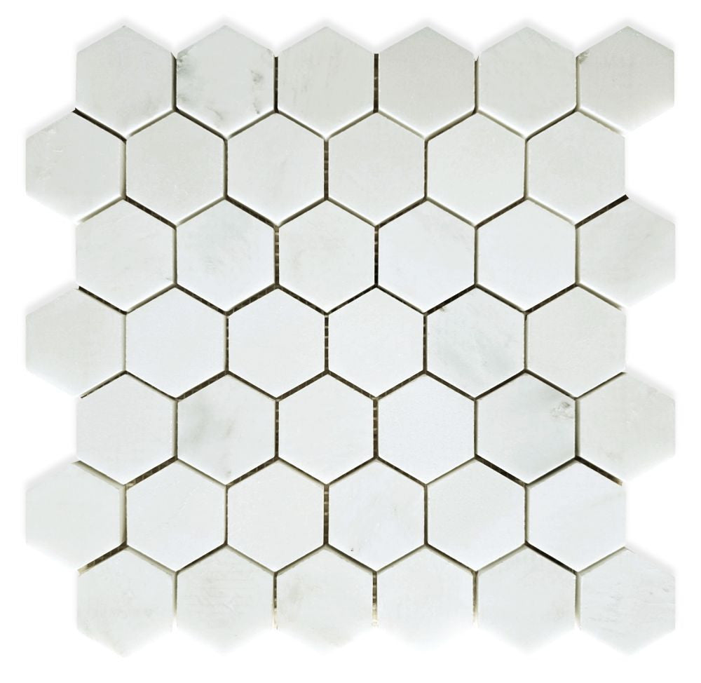 UTO-1130 Asian White Honed 2 x 2 Hexagon Marble Mosaic