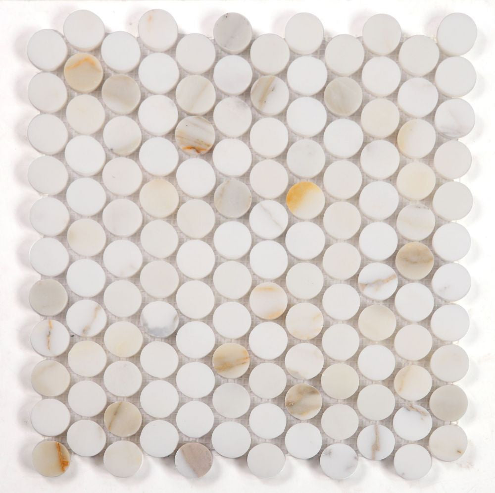 UT-3622 Calacatta Polished Penny Round Marble Mosaic