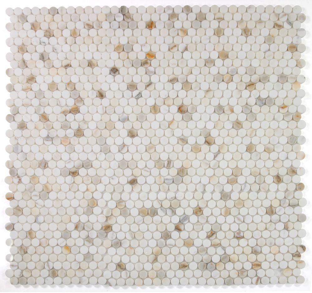 UT-3622 Calacatta Polished Penny Round Marble Mosaic 9 sheets together