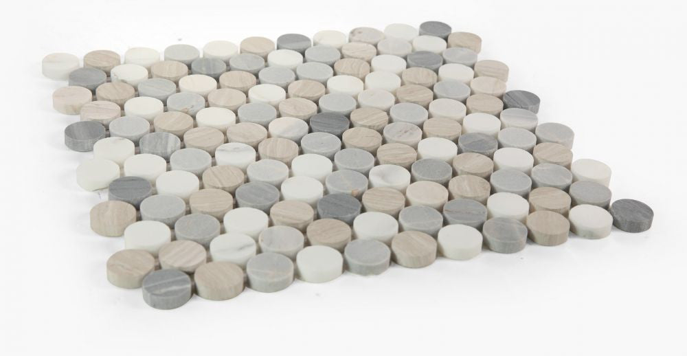 UT-3930 Blue Penny Round Marble Mosaic Angle View