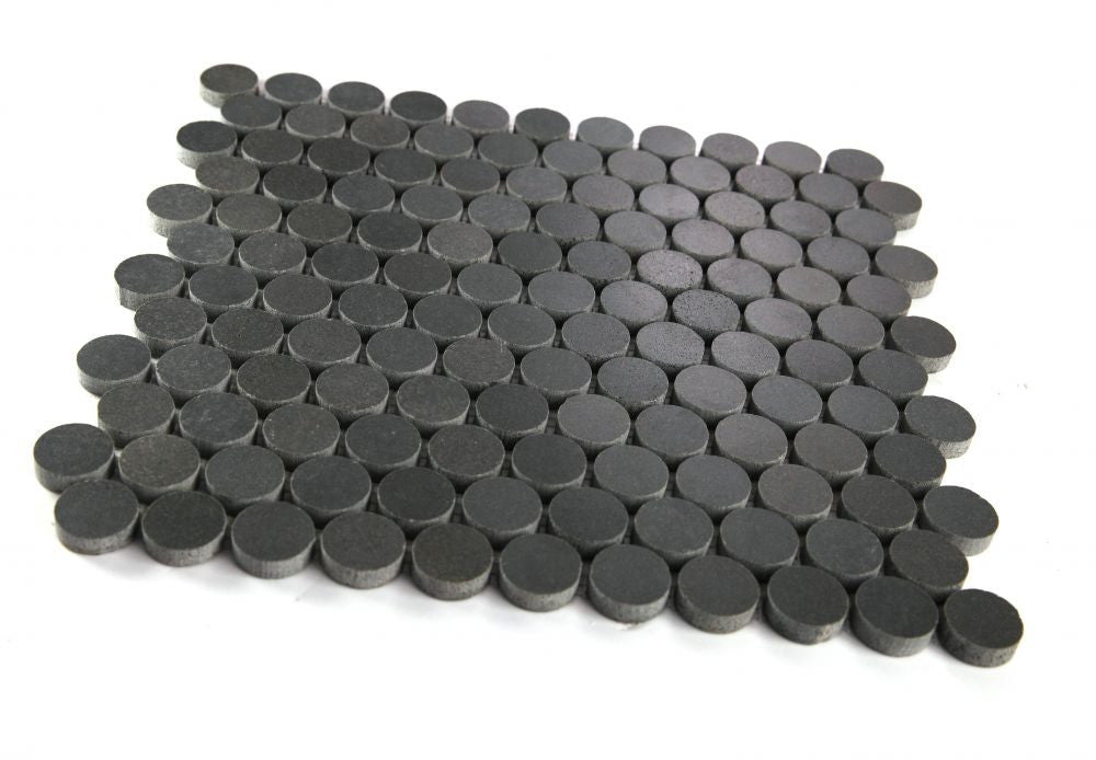 UT-3985 Basalt Penny Round Marble Mosaic Tile Angle View