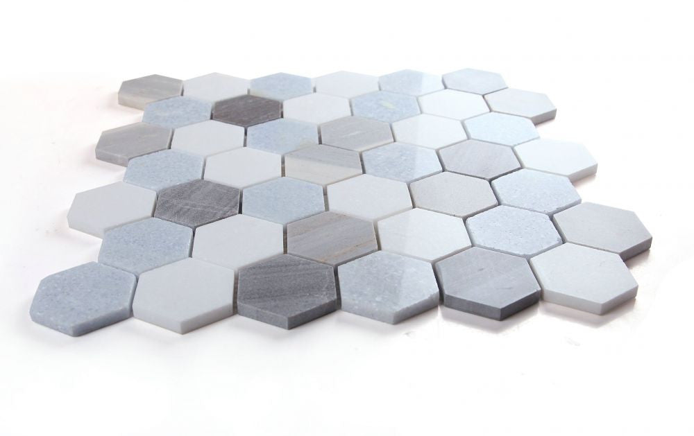 UT-4091 Deep Ocean 2 x 2 hexagon Marble Mosaic Angle View
