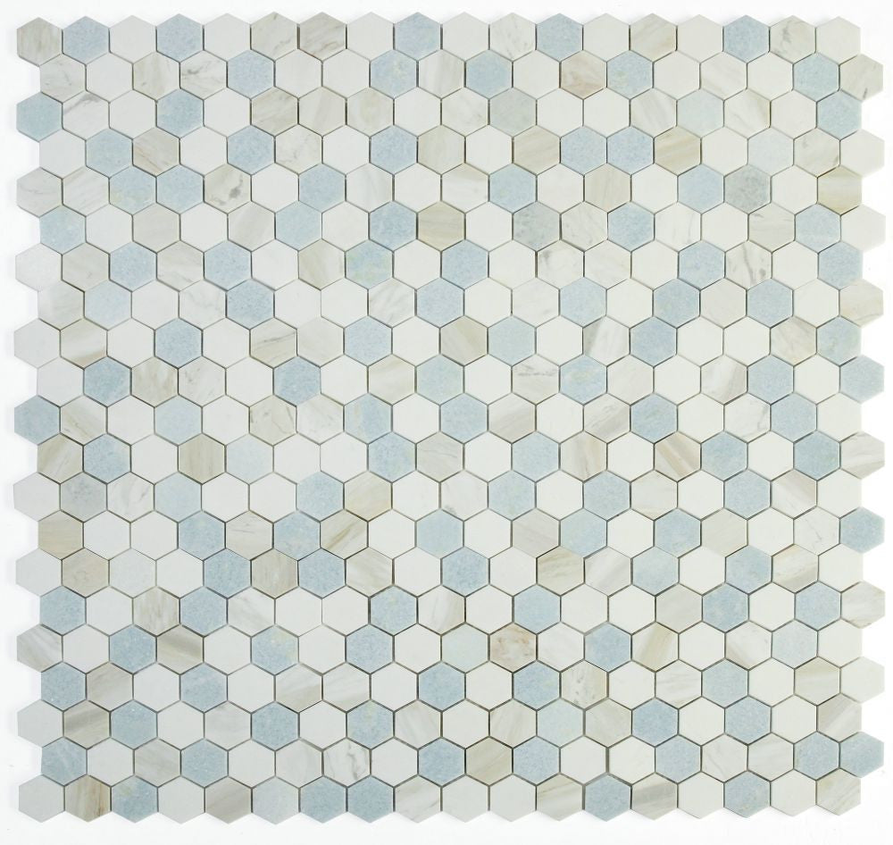 UT-4222 Sky 2 x 2 Hexagon Marble Mosaic 9 sheets together