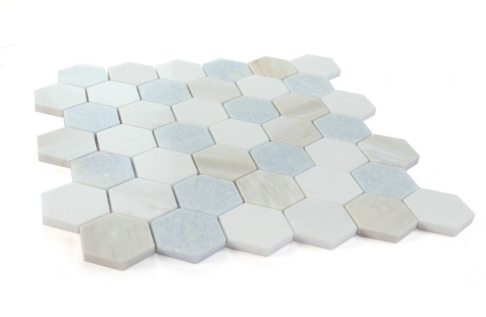 UT-4222 Sky 2 x 2 Hexagon Marble Mosaic Angle View