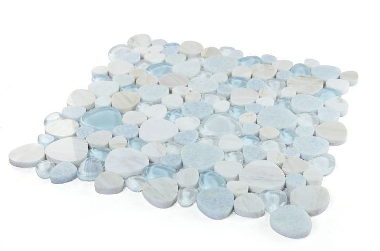 UT-4633 Marina Glass and Stone Pebble Mosaic Tile Angle View