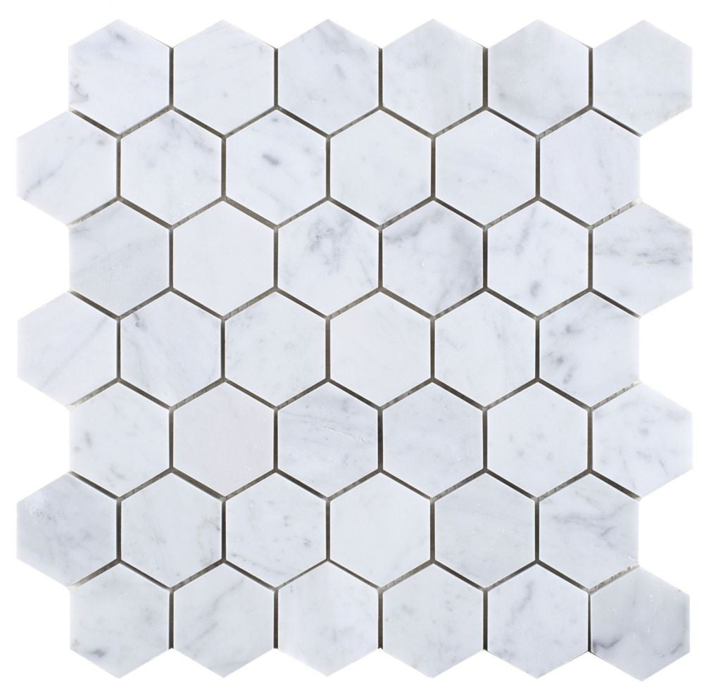 UT-728 Carrara Honed 2 x 2 Hexagon Marble Mosaic