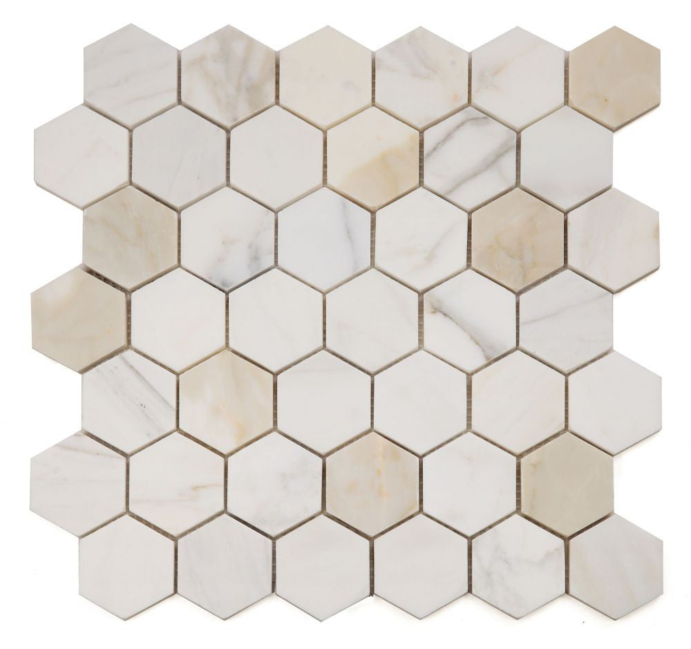 UT-829 Calacatta Gold Honed 2 x 2 hexagon Marble Mosaic